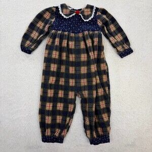 Vintage Jo Lene Dress Floral Plaid Jumpsuit Retro Cottagecore USA Size 18M